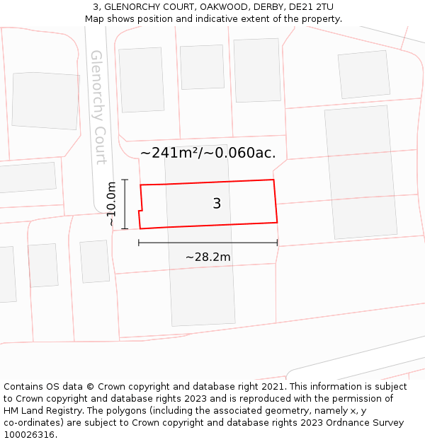 3, GLENORCHY COURT, OAKWOOD, DERBY, DE21 2TU: Plot and title map