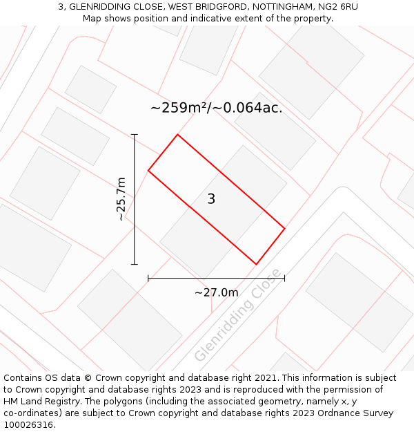 3, GLENRIDDING CLOSE, WEST BRIDGFORD, NOTTINGHAM, NG2 6RU: Plot and title map