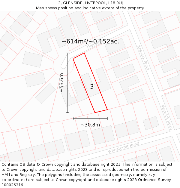 3, GLENSIDE, LIVERPOOL, L18 9UJ: Plot and title map