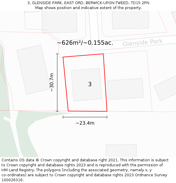 3, GLENSIDE PARK, EAST ORD, BERWICK-UPON-TWEED, TD15 2PN: Plot and title map