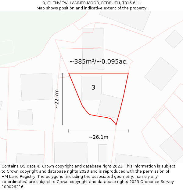 3, GLENVIEW, LANNER MOOR, REDRUTH, TR16 6HU: Plot and title map