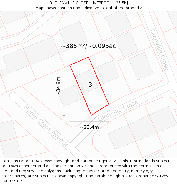 3, GLENVILLE CLOSE, LIVERPOOL, L25 5NJ: Plot and title map