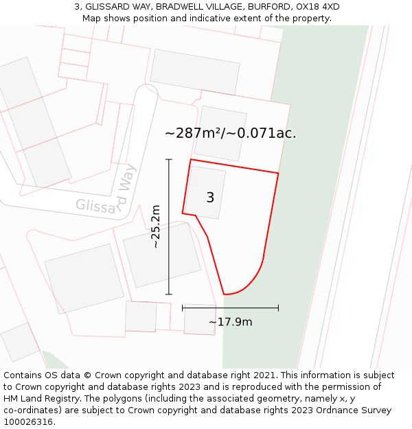 3, GLISSARD WAY, BRADWELL VILLAGE, BURFORD, OX18 4XD: Plot and title map