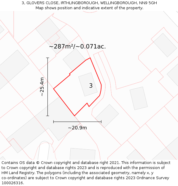 3, GLOVERS CLOSE, IRTHLINGBOROUGH, WELLINGBOROUGH, NN9 5GH: Plot and title map