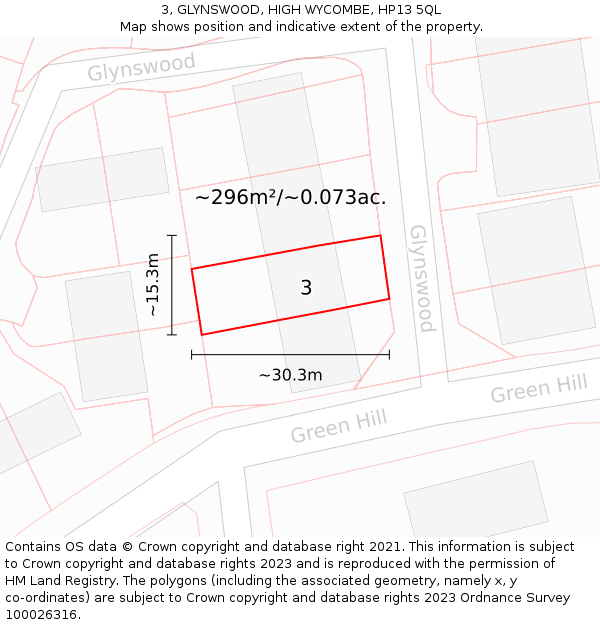 3, GLYNSWOOD, HIGH WYCOMBE, HP13 5QL: Plot and title map