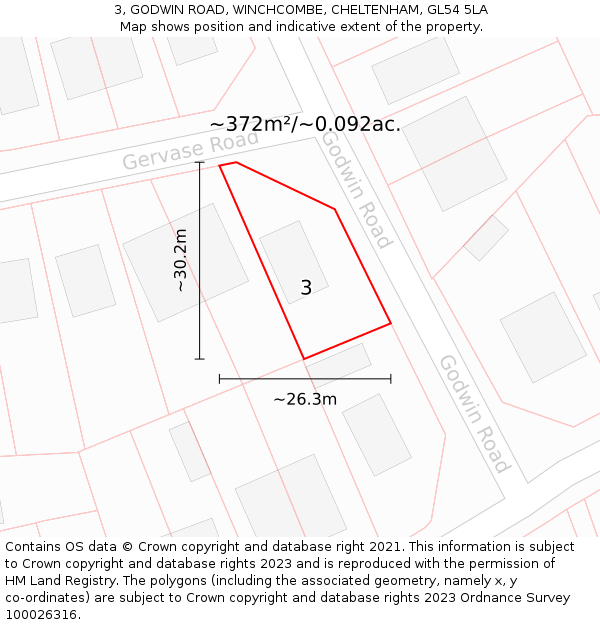 3, GODWIN ROAD, WINCHCOMBE, CHELTENHAM, GL54 5LA: Plot and title map