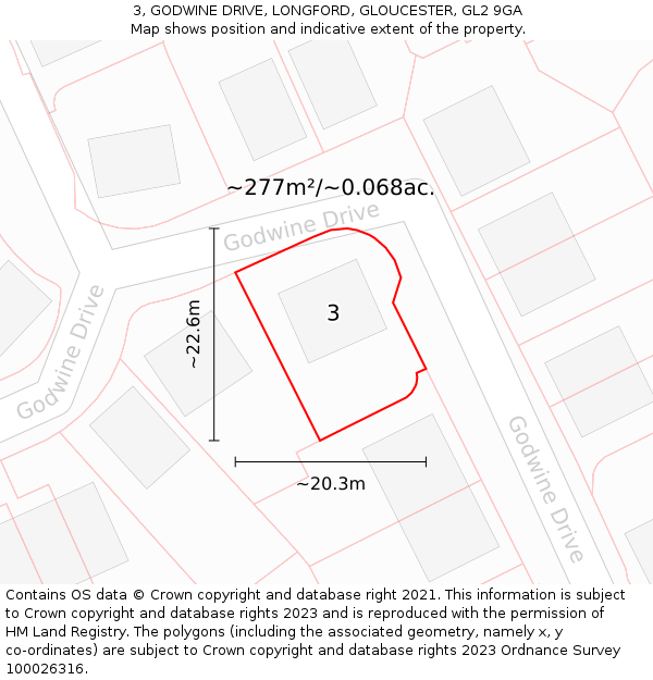 3, GODWINE DRIVE, LONGFORD, GLOUCESTER, GL2 9GA: Plot and title map
