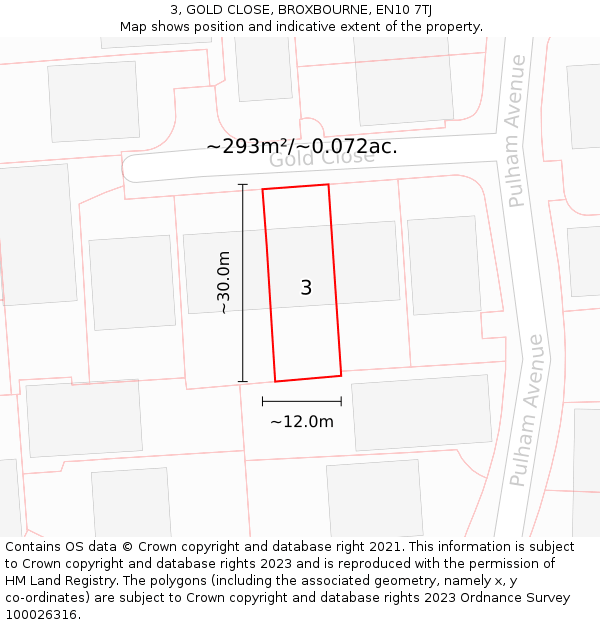 3, GOLD CLOSE, BROXBOURNE, EN10 7TJ: Plot and title map