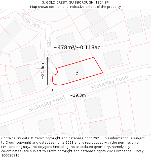 3, GOLD CREST, GUISBOROUGH, TS14 8PJ: Plot and title map