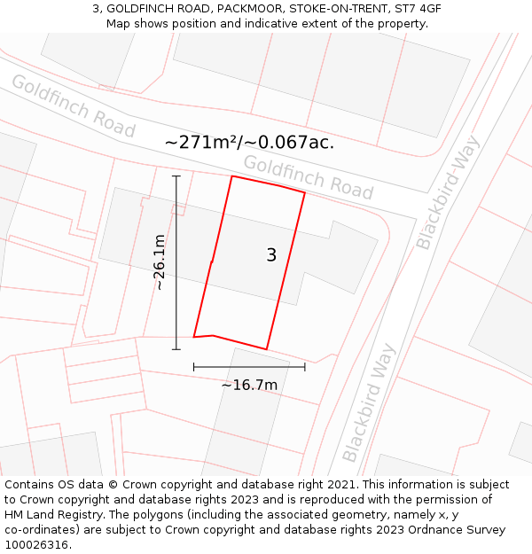 3, GOLDFINCH ROAD, PACKMOOR, STOKE-ON-TRENT, ST7 4GF: Plot and title map