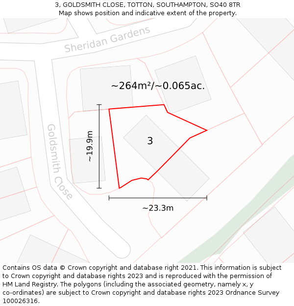 3, GOLDSMITH CLOSE, TOTTON, SOUTHAMPTON, SO40 8TR: Plot and title map