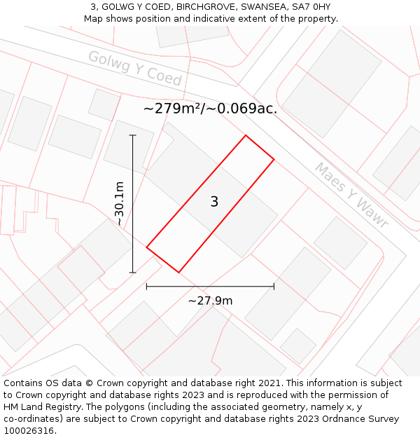 3, GOLWG Y COED, BIRCHGROVE, SWANSEA, SA7 0HY: Plot and title map