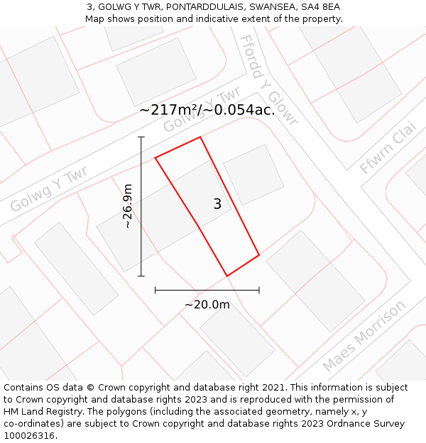 3, GOLWG Y TWR, PONTARDDULAIS, SWANSEA, SA4 8EA: Plot and title map