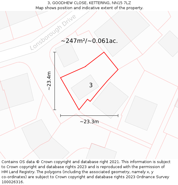 3, GOODHEW CLOSE, KETTERING, NN15 7LZ: Plot and title map