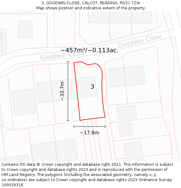 3, GOODWIN CLOSE, CALCOT, READING, RG31 7ZW: Plot and title map