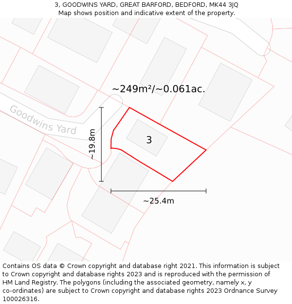 3, GOODWINS YARD, GREAT BARFORD, BEDFORD, MK44 3JQ: Plot and title map