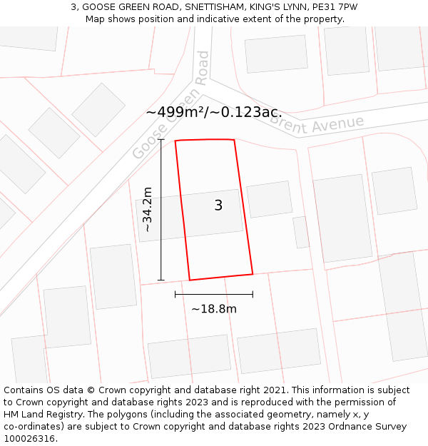 3, GOOSE GREEN ROAD, SNETTISHAM, KING'S LYNN, PE31 7PW: Plot and title map