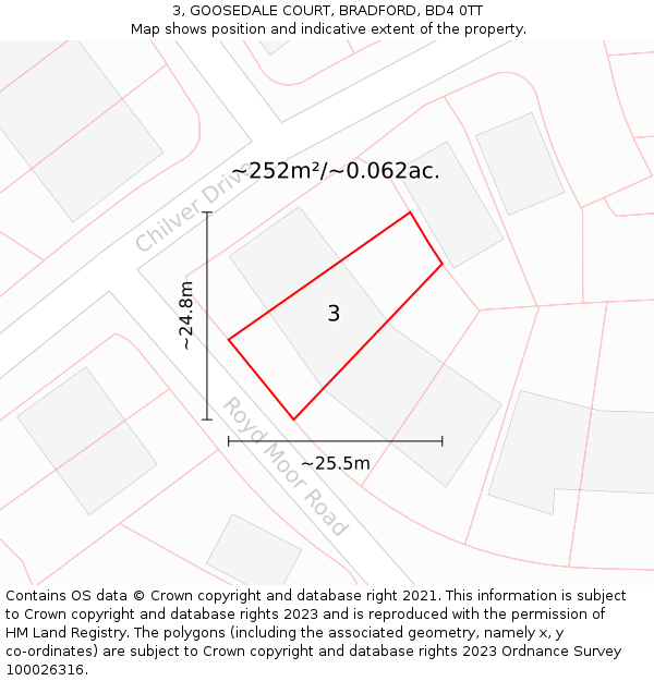 3, GOOSEDALE COURT, BRADFORD, BD4 0TT: Plot and title map
