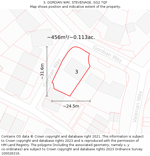 3, GORDIAN WAY, STEVENAGE, SG2 7QF: Plot and title map