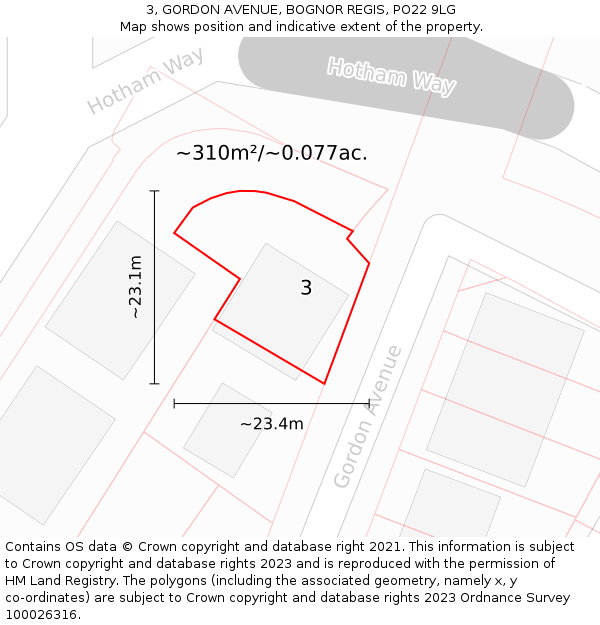 3, GORDON AVENUE, BOGNOR REGIS, PO22 9LG: Plot and title map