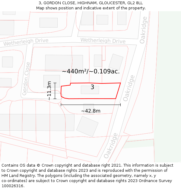 3, GORDON CLOSE, HIGHNAM, GLOUCESTER, GL2 8LL: Plot and title map