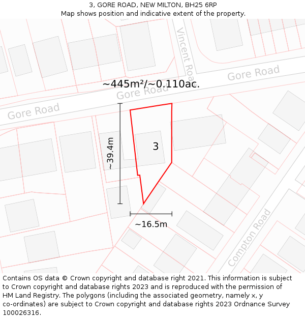 3, GORE ROAD, NEW MILTON, BH25 6RP: Plot and title map