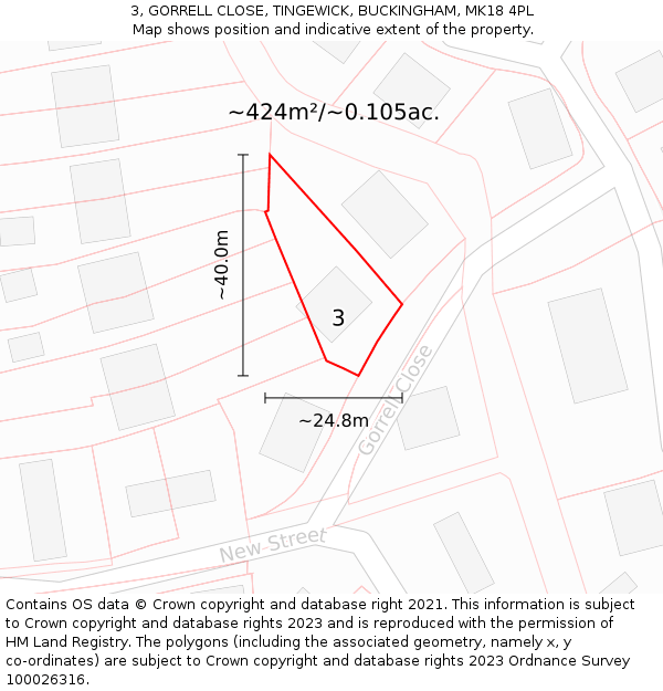 3, GORRELL CLOSE, TINGEWICK, BUCKINGHAM, MK18 4PL: Plot and title map