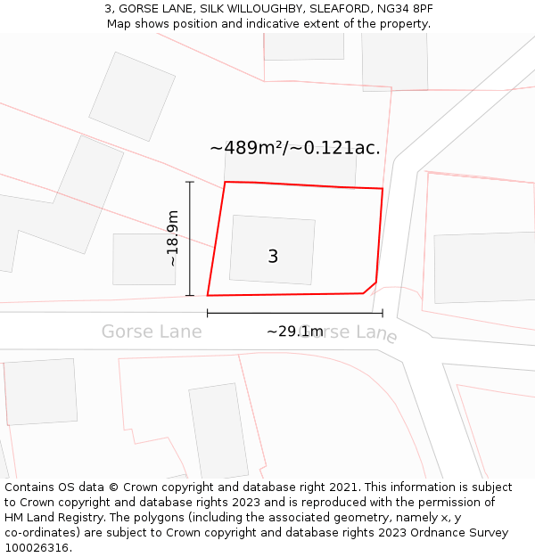 3, GORSE LANE, SILK WILLOUGHBY, SLEAFORD, NG34 8PF: Plot and title map