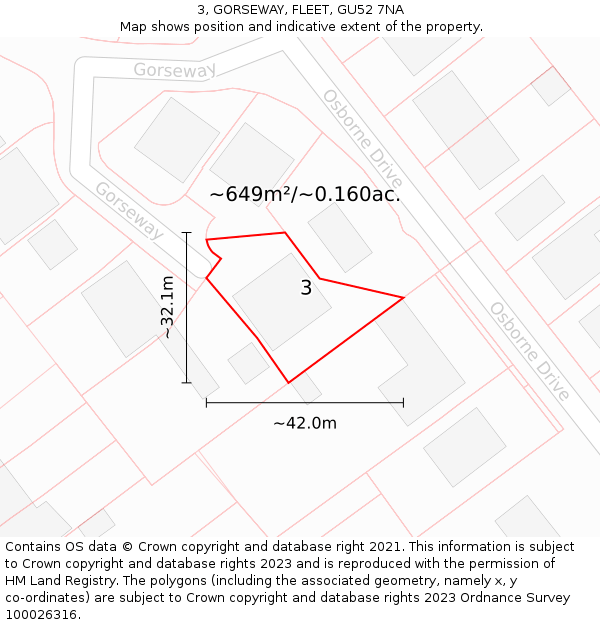 3, GORSEWAY, FLEET, GU52 7NA: Plot and title map