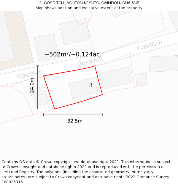 3, GOSDITCH, ASHTON KEYNES, SWINDON, SN6 6NZ: Plot and title map