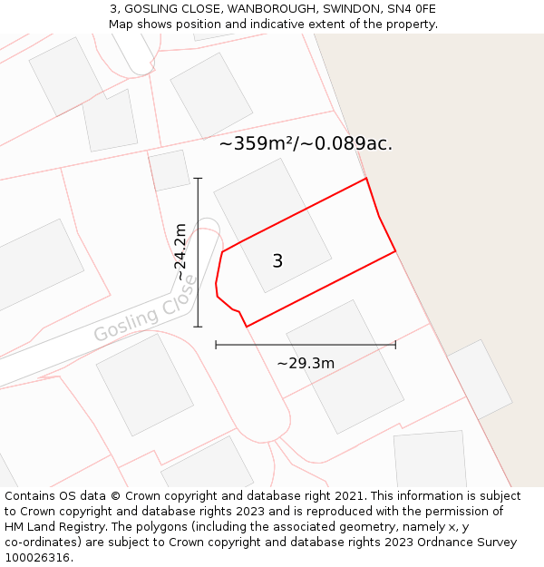 3, GOSLING CLOSE, WANBOROUGH, SWINDON, SN4 0FE: Plot and title map