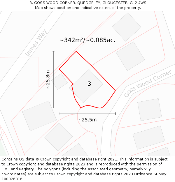 3, GOSS WOOD CORNER, QUEDGELEY, GLOUCESTER, GL2 4WS: Plot and title map