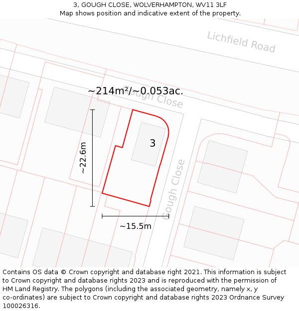 3, GOUGH CLOSE, WOLVERHAMPTON, WV11 3LF: Plot and title map