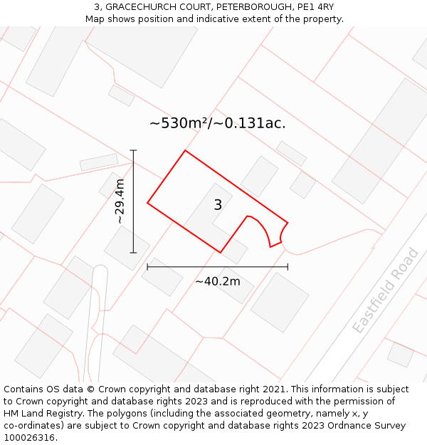 3, GRACECHURCH COURT, PETERBOROUGH, PE1 4RY: Plot and title map