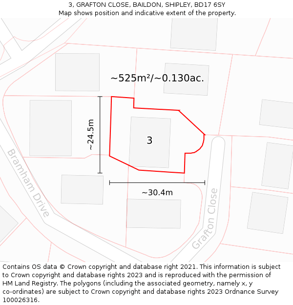 3, GRAFTON CLOSE, BAILDON, SHIPLEY, BD17 6SY: Plot and title map