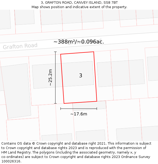 3, GRAFTON ROAD, CANVEY ISLAND, SS8 7BT: Plot and title map