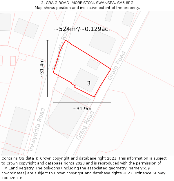 3, GRAIG ROAD, MORRISTON, SWANSEA, SA6 8PG: Plot and title map