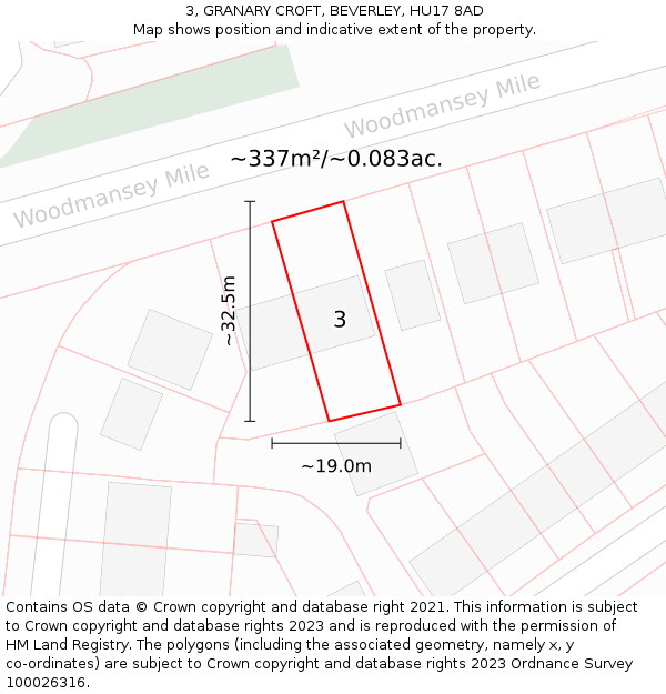 3, GRANARY CROFT, BEVERLEY, HU17 8AD: Plot and title map