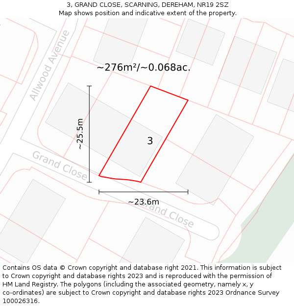 3, GRAND CLOSE, SCARNING, DEREHAM, NR19 2SZ: Plot and title map