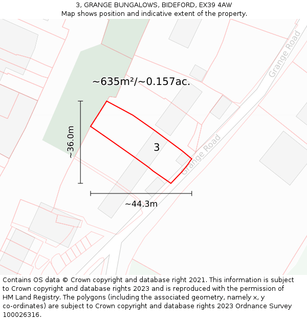 3, GRANGE BUNGALOWS, BIDEFORD, EX39 4AW: Plot and title map