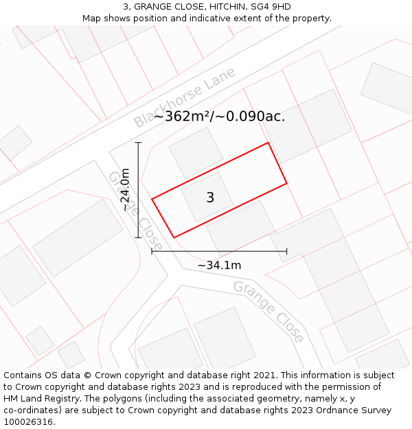 3, GRANGE CLOSE, HITCHIN, SG4 9HD: Plot and title map