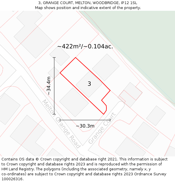 3, GRANGE COURT, MELTON, WOODBRIDGE, IP12 1SL: Plot and title map