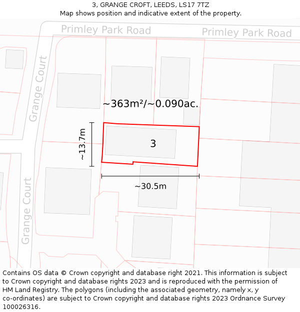 3, GRANGE CROFT, LEEDS, LS17 7TZ: Plot and title map