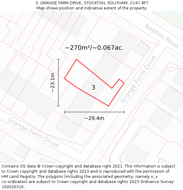 3, GRANGE FARM DRIVE, STOCKTON, SOUTHAM, CV47 8FT: Plot and title map