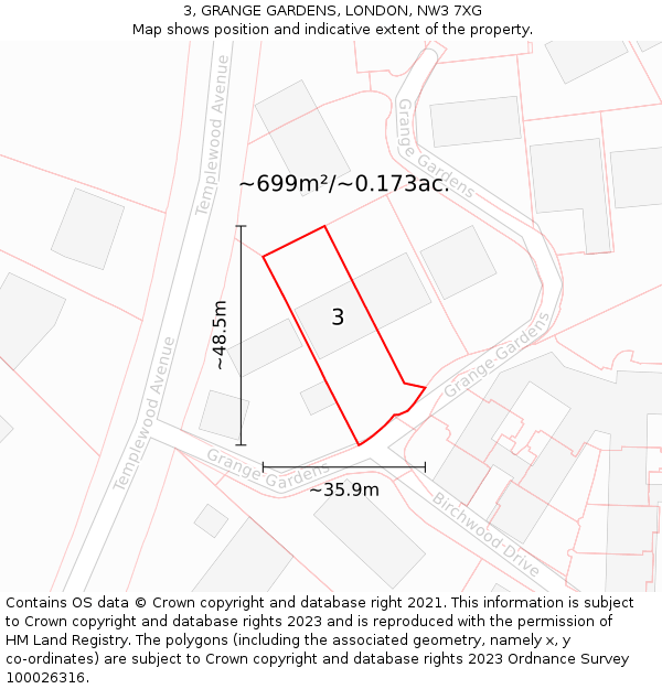 3, GRANGE GARDENS, LONDON, NW3 7XG: Plot and title map