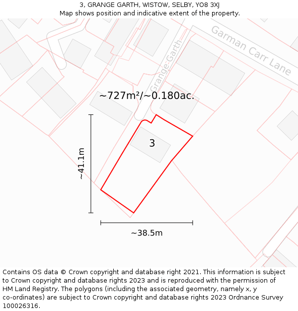 3, GRANGE GARTH, WISTOW, SELBY, YO8 3XJ: Plot and title map