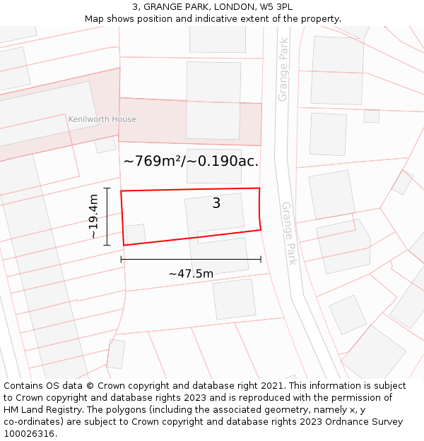 3, GRANGE PARK, LONDON, W5 3PL: Plot and title map