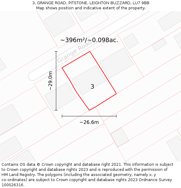 3, GRANGE ROAD, PITSTONE, LEIGHTON BUZZARD, LU7 9BB: Plot and title map