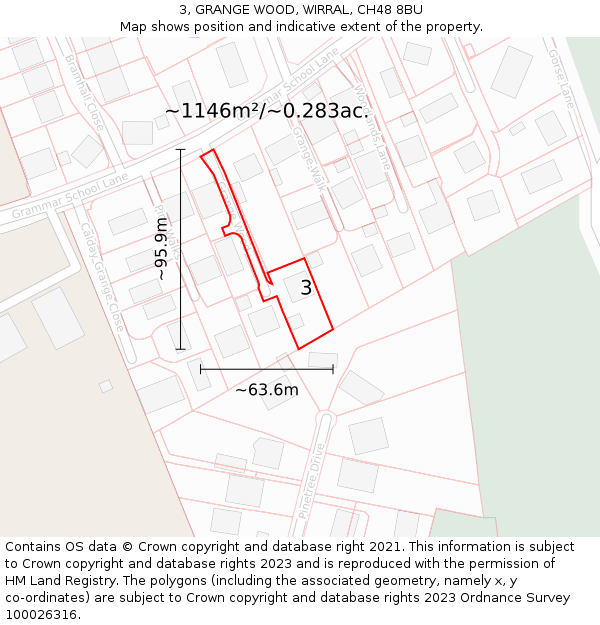 3, GRANGE WOOD, WIRRAL, CH48 8BU: Plot and title map