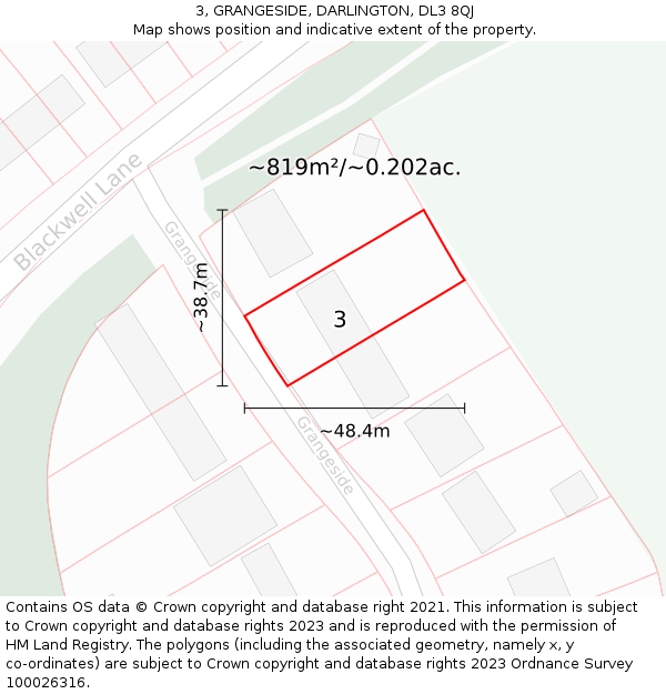 3, GRANGESIDE, DARLINGTON, DL3 8QJ: Plot and title map